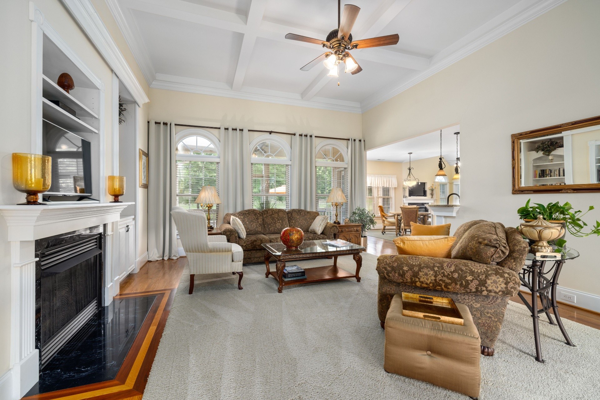 Interior 21740 — traditional family room with coffered ceiling