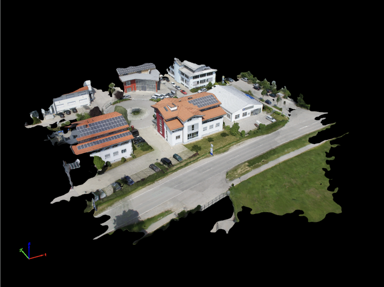 Textured 3D photogrammetry model of a building complex and surrounding site reconstructed from UAV aerial imagery